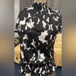 Black and White Floral Blouse